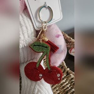 Cherry Rhinestone Bag Charm Key Holder
